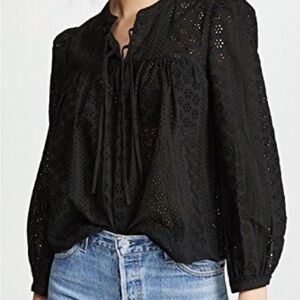 Madewell Black Eyelet Tiered Button-Back Top Women’s Size XS
